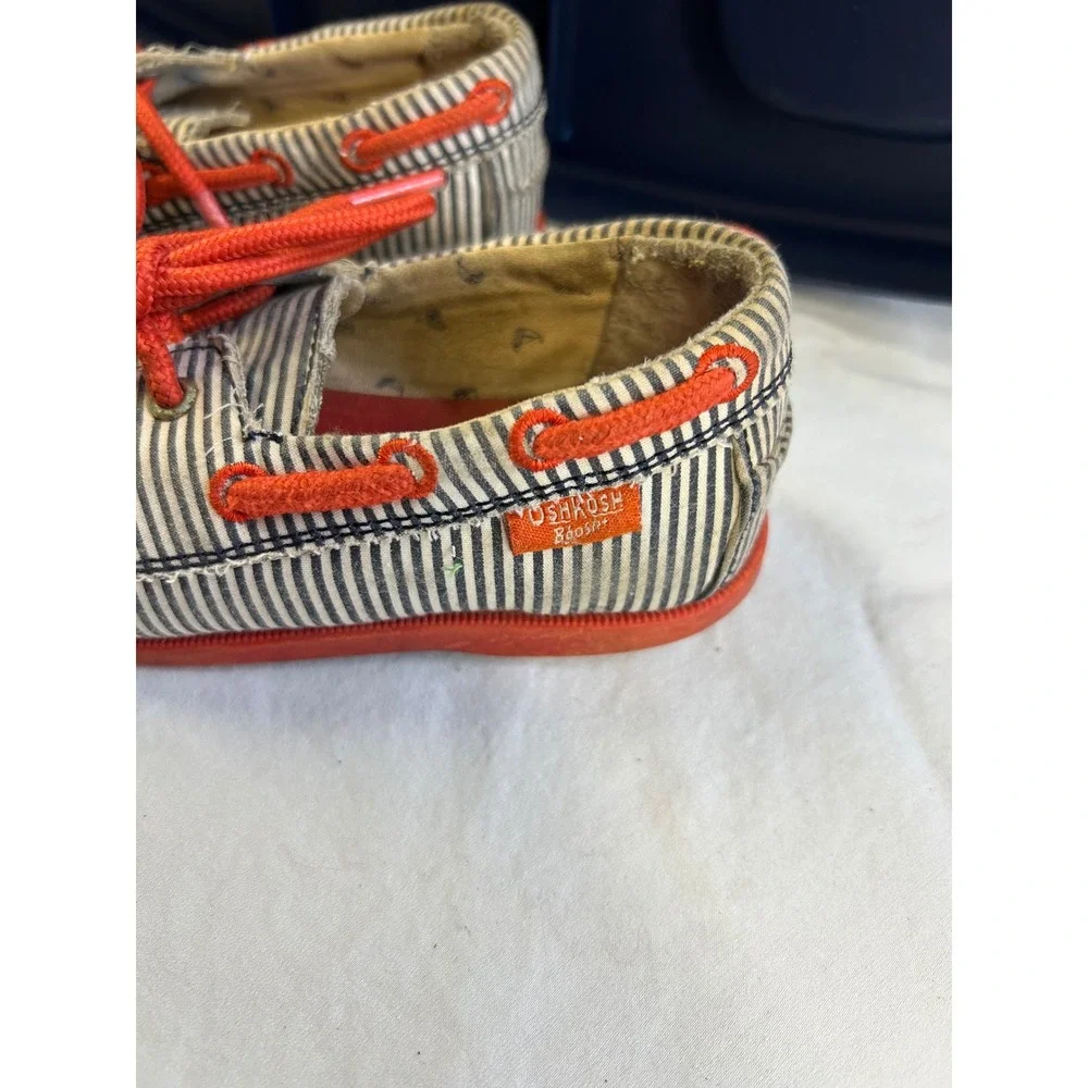 Vintage OshKosh B'gosh Toddler 9 Boat Shoes Blue White Striped Canvas PKANOV13